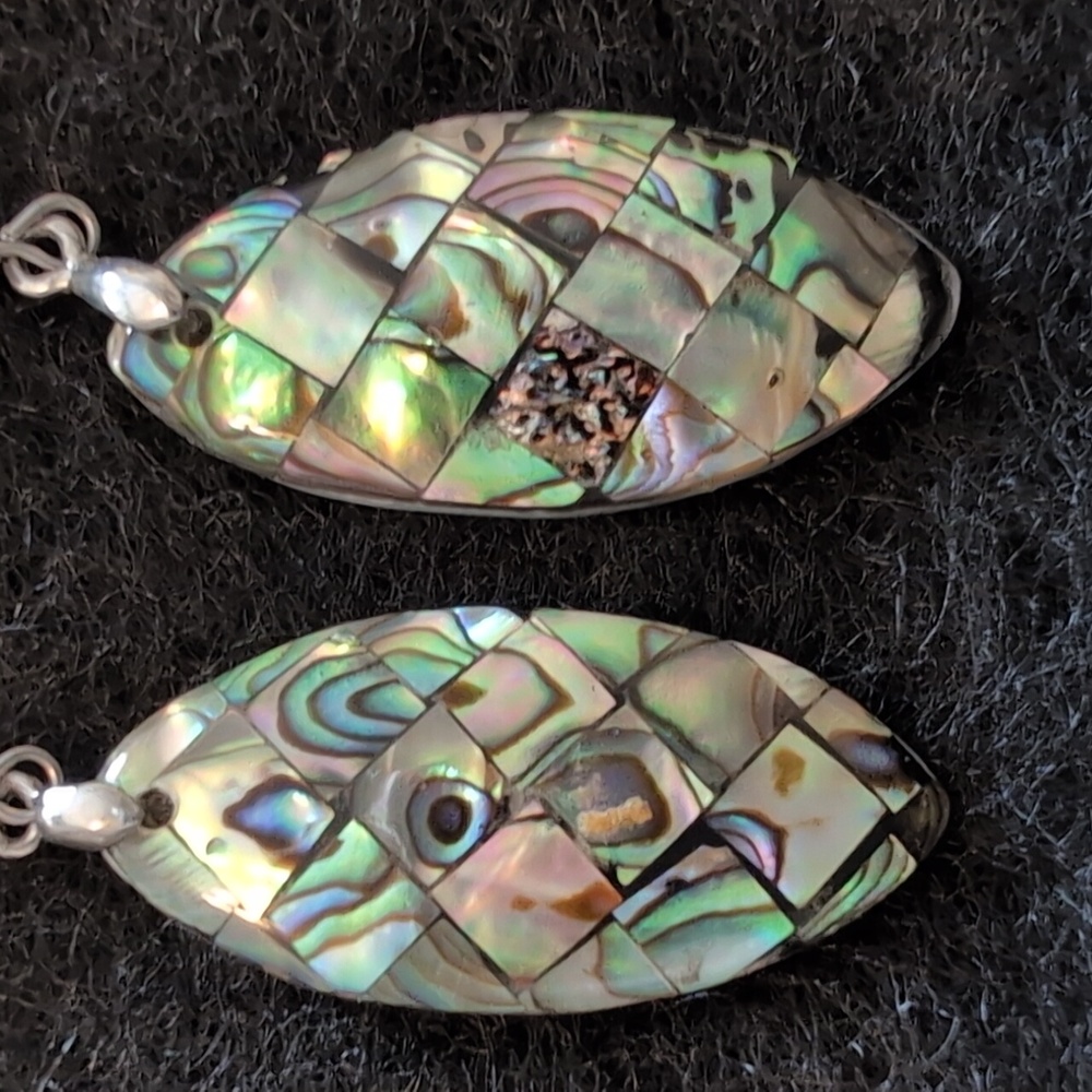 Iridescent Mosaic Shell Drop Earrings - Picture 2 of 3